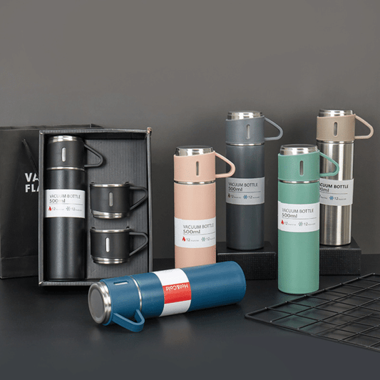 Stainless Steel Vacuum Flask Set 500ml Double Wall Thermos Set Vacuum Flask Gift Set With Double Lids